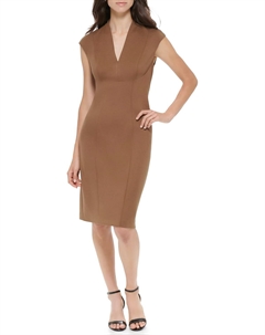 Женское платье-футляр Scuba без рукавов с V-образным вырезом, Hazelnut Tommy hilfiger