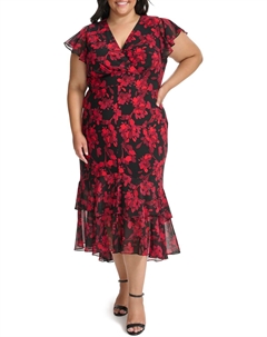 Женское шифоновое платье Hi Lo с рукавами-крылышками, V-образным вырезом и оборками, Chil Pepper Multi Tommy hilfiger