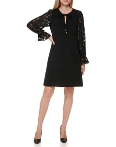 Женское платье-рубашка с длинным рукавом и вырезом-калькулятором, с завязкой, Black Tommy hilfiger