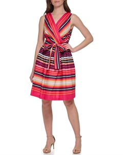 Женское хлопковое платье с расклешенным лифом, Magenta Multi Tommy hilfiger