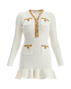 Мини-платье с люрексом и вязкой, бежевый Self-portrait