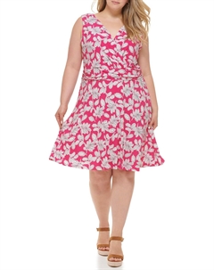 Женское платье без рукавов с вырезом-сюрпризом и расклешенным лифом, Hot Pink Multi Tommy hilfiger