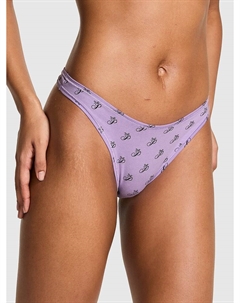 Хлопковые трусики-стринги с высоким вырезом, smooth aster purple script p bow print Pink®