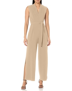 Женское платье из креповой ткани Scuba с завязывающимся поясом и V-образным вырезом, Sand Tommy hilfiger