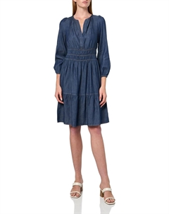 Женское платье с длинными рукавами, разрезом на горловине, приталенное и расклешенное, Dark Wash Tommy hilfiger