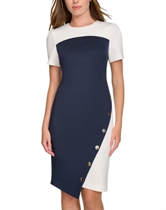 Женское платье-футляр с короткими рукавами, заклепками и асимметричным подолом, Black/Ivory Tommy hilfiger