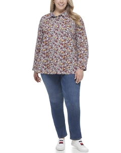 Женская рубашка с длинным рукавом и воротником на пуговицах, Sky Captain/Sunflower Tommy hilfiger