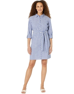 Женское платье-рубашка из шамбре в полоску с длинными рукавами, Indigo/Khaki Tommy hilfiger