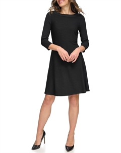 Женское платье из шелковистого трикотажа в рубчик с рукавами 3/4 и вырезом лодочкой, Black Tommy hilfiger