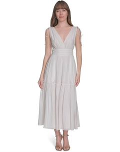 Женское платье миди без рукавов с V-образным вырезом и завязкой, Ivory Tommy hilfiger