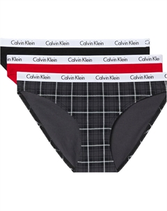 Женские трусики-бикини Carousel Logo из хлопка и эластичного хлопка, 3 пары, Black/Obsess/Dunn Plaid Black Calvin klein