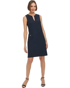 Женское платье без рукавов с разрезом на горловине из однотонного жаккардового трикотажа, Sky Captain Tommy hilfiger