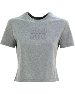 Кроп-футболка с круглым вырезом, серый Miu miu