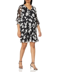 Женское летнее платье с принтом, Black/Cream Ruffle Sleeve Calvin klein