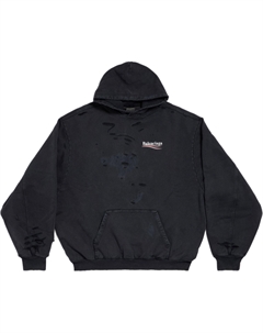 Худи с принтом логотипа и эффектом поношенности, черный Balenciaga