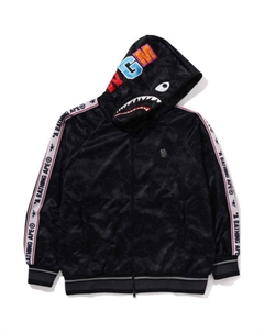 Бейп сплошной камуфляж расслабленный крой акула худи на молнии, черный A bathing ape®