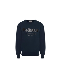 Свитшот с принтом логотипа и спущенным плечом, темно-синий Alexander mcqueen