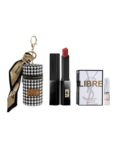 Набор образцов помады с футляром для помады в виде парфюма, Little черный Stripes N°302 (Formal Wear)+Free Sample of Eau De Toilette+Houndstooth Lipstick Case Saint laurent