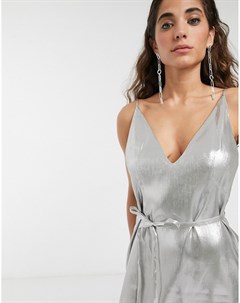 Платье мини с эффектом металлик и поясом Asos white