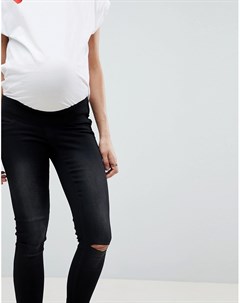 Рваные зауженные джинсы Maternity Supermom
