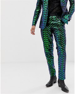 Зеленые зауженные брюки с геометрическим рисунком из пайеток Asos edition
