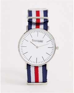 Женские часы с нейлоновым красным темно синим ремешком Stratford