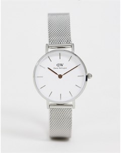 Серебристые часы с белым циферблатом Petite Sterling 28 мм Daniel wellington