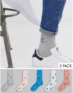 Набор из 5 пар носков до щиколотки с рисунком в летнем стиле Скидка Asos design