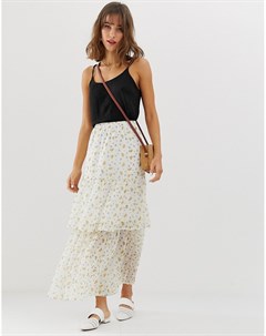 Ярусная юбка макси с мелким цветочным принтом Кремовый Vero moda