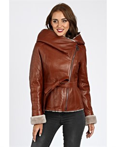 Женская кожаная куртка из натуральной кожи на меху с капюшоном Мосмеха