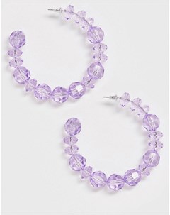 Фиолетовые серьги кольца с бусинами Asos design