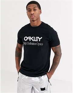 Черная футболка с серебристым логотипом Oakley
