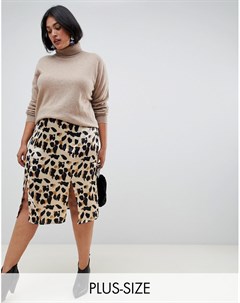 Атласная юбка миди с леопардовым принтом и разрезами Influence plus