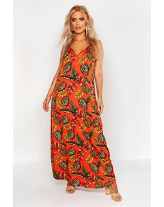 Из коллекции Плюс сайз Тканевое макси платье с ярким пальмовым принтом в комплекте с платком Boohoo