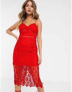 Красное кружевное платье миди Bardot