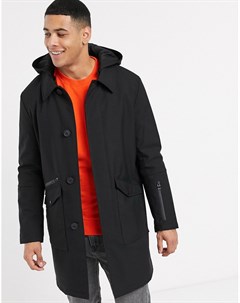 Черное пальто со съемным капюшоном Esprit