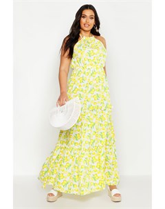 Из коллекции Плюс сайз Макси платье с воротником уздечкой и лимонным принтом Boohoo