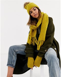 Коричневато желтый вязаный подарочный набор из 3 предметов шапка шарф перчатки Boardmans