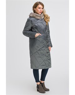 Стеганое длинное пальто с норкой на большой размер Garioldi