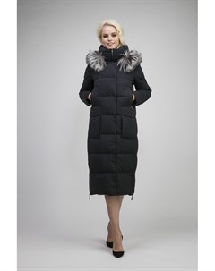 Стильное длинное пуховое пальто с мехом чернобурки Албана