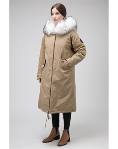 Длинное женское пуховое пальто с мехом енота Garioldi
