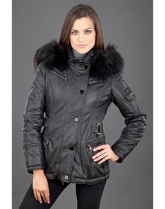 Утепленная кожаная женская куртка с капюшоном Flo-clo