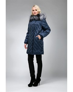 Стильное стеганое демисезонное пальто с мехом лисы Laura bianca