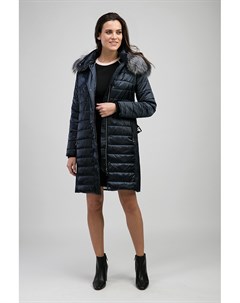 Демисезонное прямое женское пальто с мехом чернобурки Laura bianca