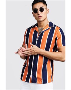 Рубашка с короткими рукавами и отложным воротником в оранжевую полоску Boohoo