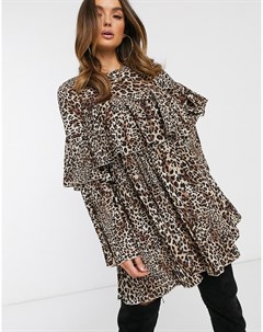 Плиссированное свободное платье с леопардовым принтом Missguided