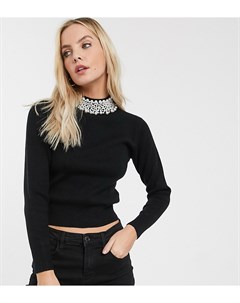 Черный джемпер с отделкой искусственным жемчугом River island petite