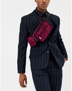 Бордовая стеганая сумка кошелек на пояс с карманами Asos edition