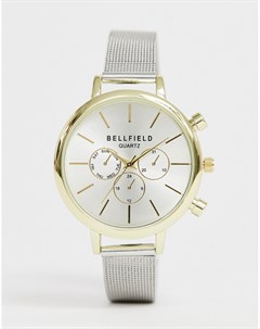 Женские часы хронограф с золотистым корпусом и серебристым браслетом Bellfield