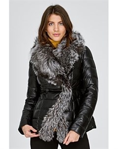 Утепленная кожаная куртка с отделкой чернобуркой La reine blanche